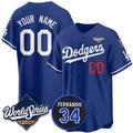 Custom Los Angeles Dodgers Active Player Royal Puhics 2025 World Series With No.34 Patch Limited Stitched Jersey