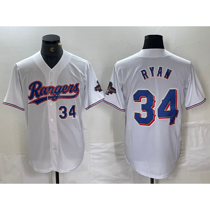 Texas Rangers #34 Nolan Ryan Number White Puhics 2024 Gold Collection Limited Cool Base Jerseys