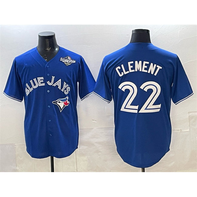 Toronto Blue Jays #22 Ernie Clement Blue Puhics 2025 World Series Cool Base Stitched Jersey