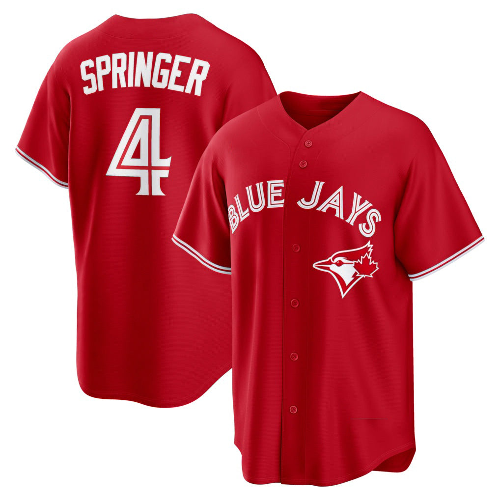 Toronto Blue Jays #4 George Springer Red Puhics Canada Day Replica Jersey