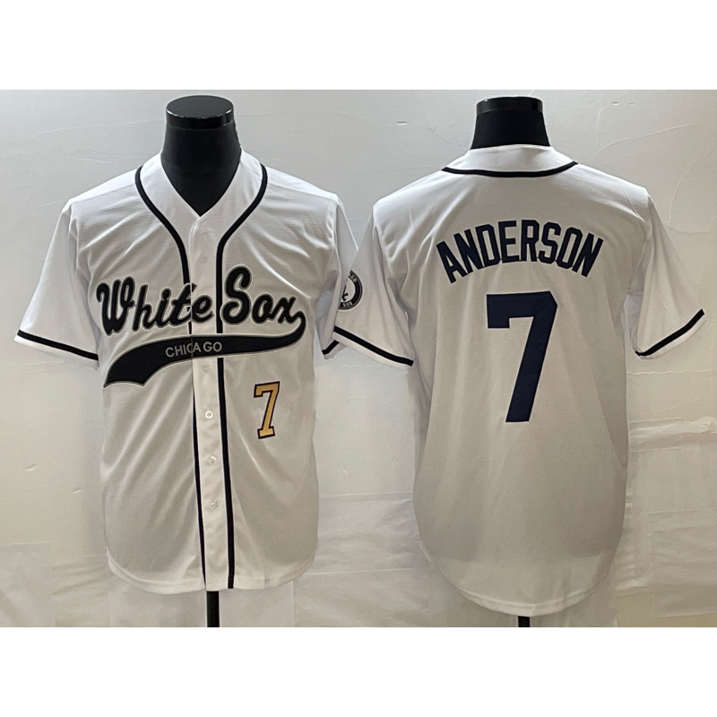 Chicago White Sox #7 Tim Anderson Number White Puhics Cool Base Stitched Jersey
