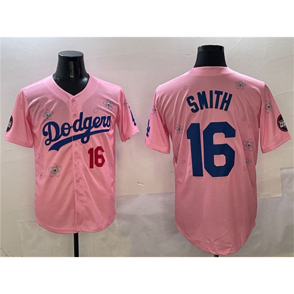 Los Angeles Dodgers #16 Will Smith Pink Puhics 2025 Tokyo Series Limited Stitched Jersey