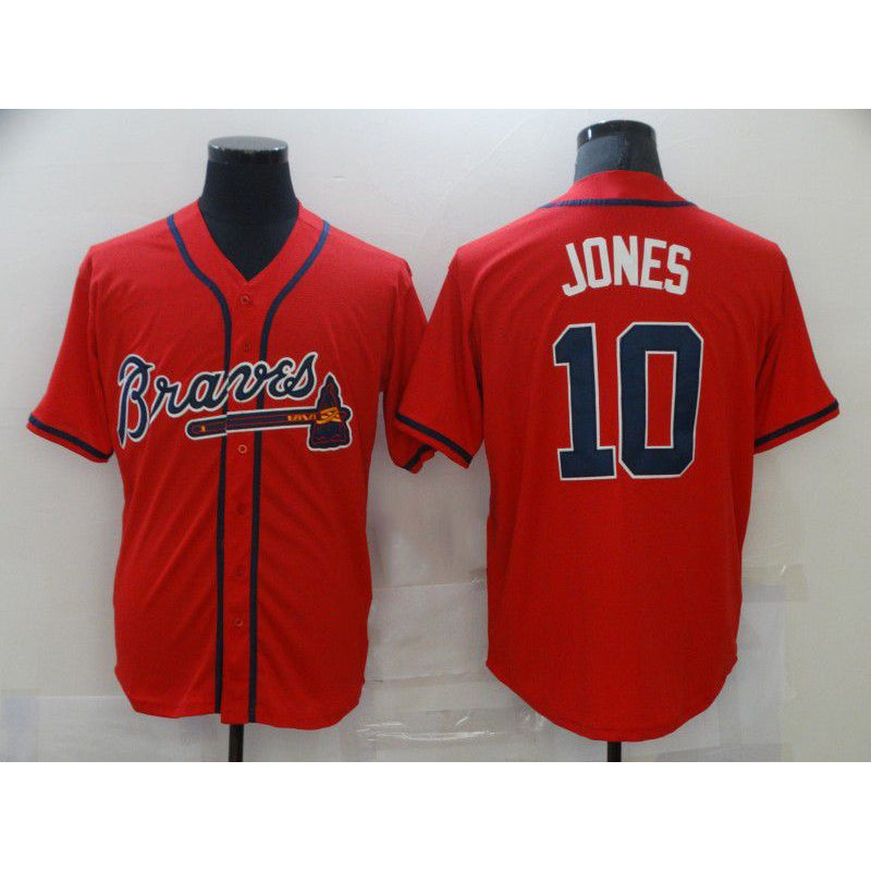 Atlanta Braves #10 Chipper Jones Red Puhics Stitched Cool Base Jersey