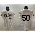 Los Angeles Dodgers #50 mookie betts white gold Puhics 2024 world series with fernando memorial patch limited stitched jersey