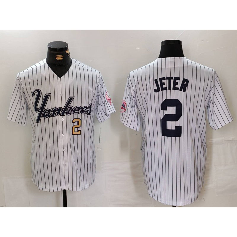 New York Yankees #2 Derek Jeter White Puhics Pinstripe Fashion Cool Base Jerseys 2