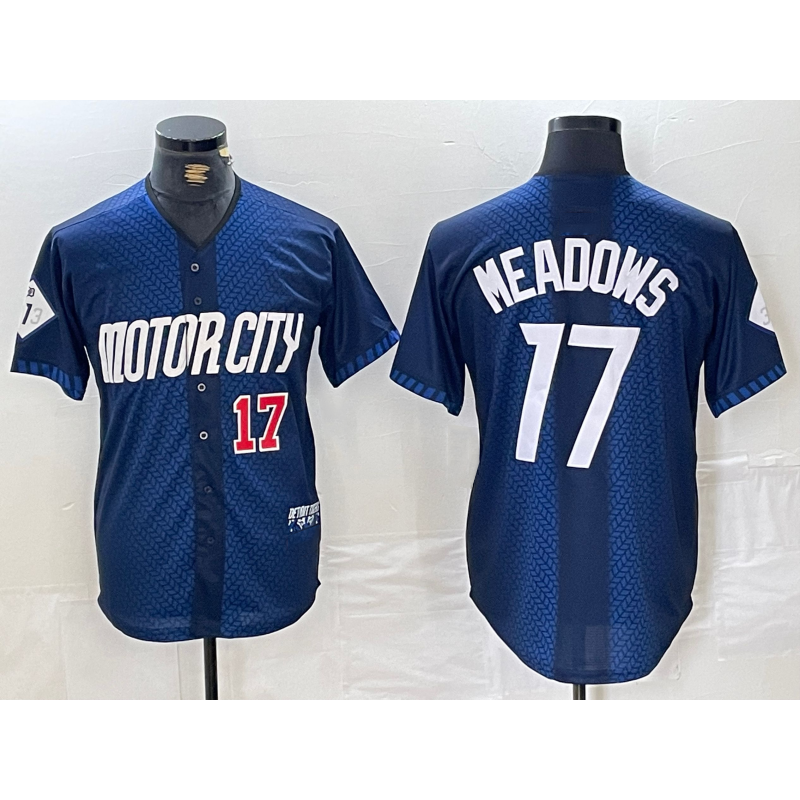 Detroit Tigers #17 Parker Meadows Number Navy Puhics 2024 City Connect Cool Base Limited Stitched Jersey