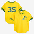 Oakland Athletics #35 Rickey Henderson Mitchell & Ness Yellow Puhics Authentic Batting Practice Jersey