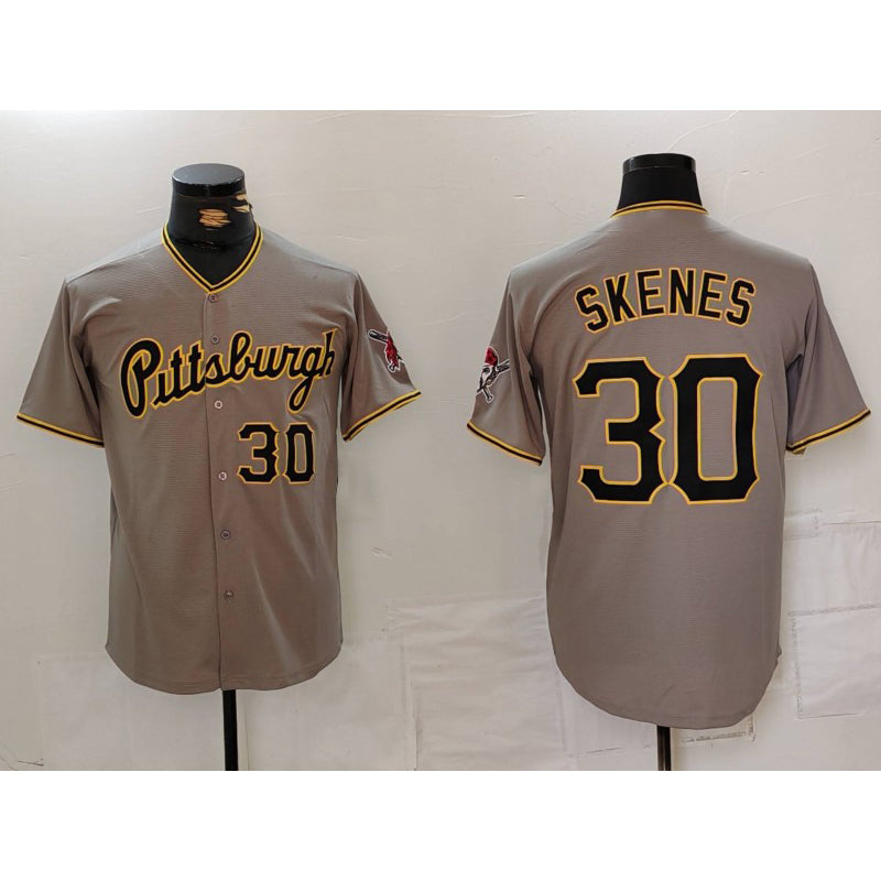 Pittsburgh Pirates #30 Paul Skenes Number Grey Puhics Stitched Jersey