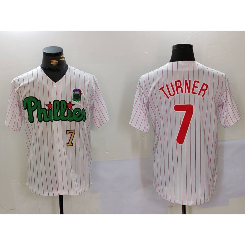 Philadelphia Phillies #7 Trea Turner White Green Puhics Cool Base Stitched Jerseys