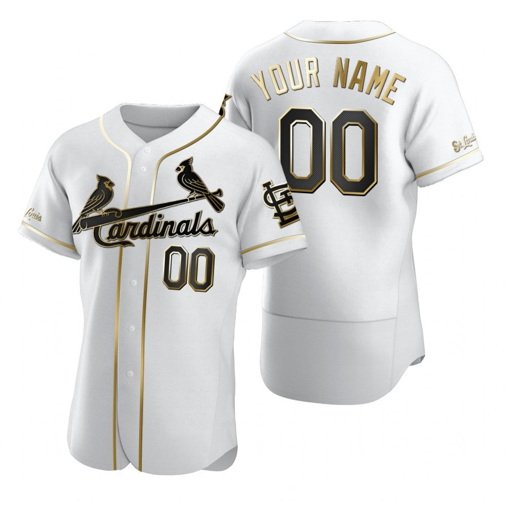 Custom St. Louis Cardinals White Puhics Stitched Flex Base Golden Edition Jersey