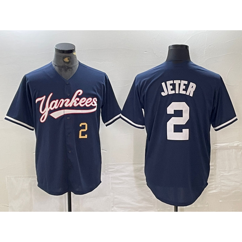 New York Yankees #2 Derek Jeter Number Navy Puhics Cool Base Stitched Jersey