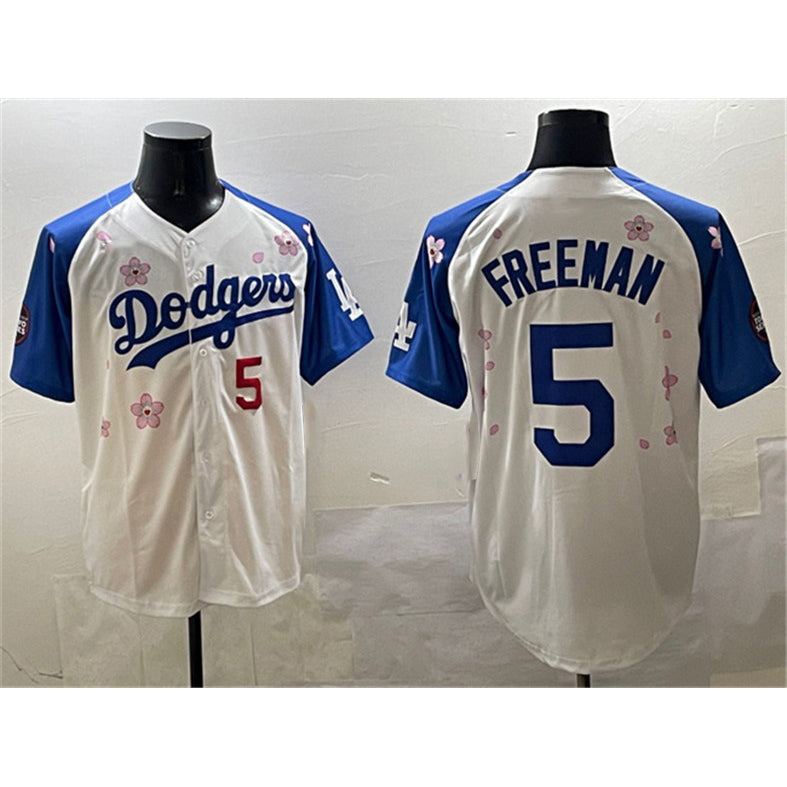 Los Angeles Dodgers #5 Freddie Freeman White Royal Puhics 2025 Tokyo Series Limited Stitched Jersey
