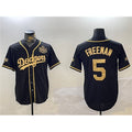 Los Angeles Dodgers #5 Freddie Freeman Black Gold Puhics 2024 World Series Patch And Champions Patch Cool Base Stitched Jersey