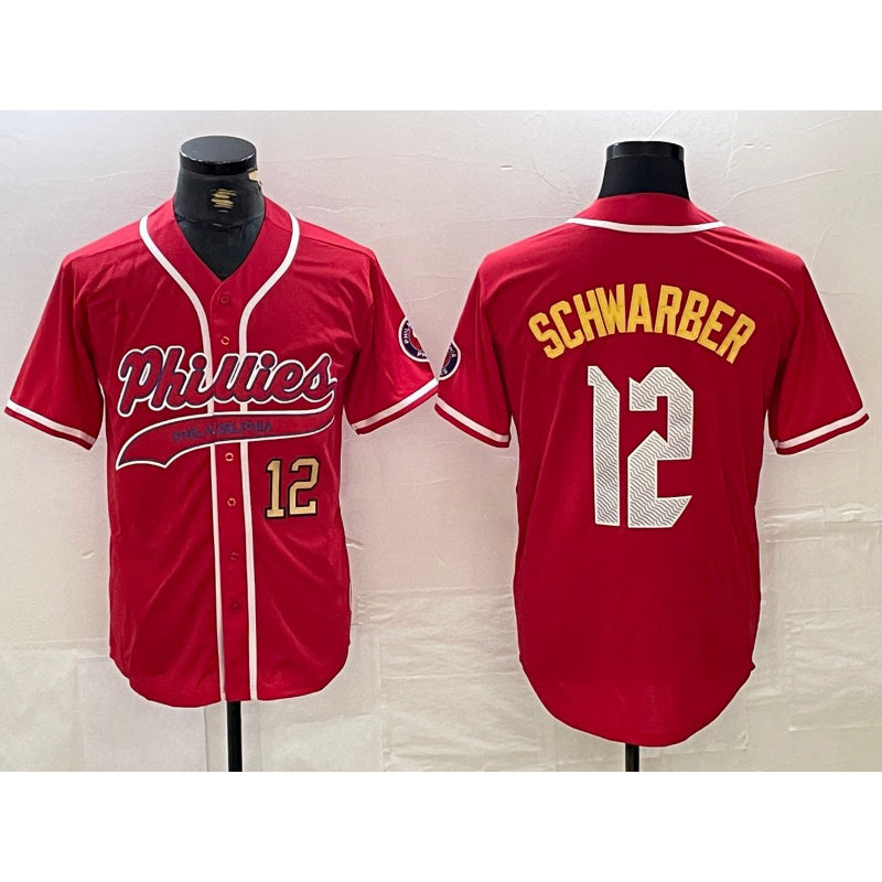Philadelphia Phillies #12 Kyle Schwarber Red Puhics 2024 City Connect Limited Stitched Jersey 3