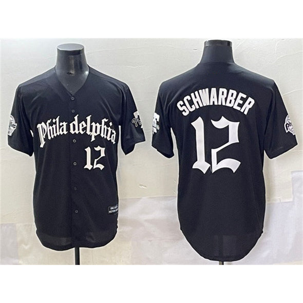 Philadelphia Phillies #12 Kyle Schwarber Black Puhics Gothic Vapor Limited Stitched Jersey
