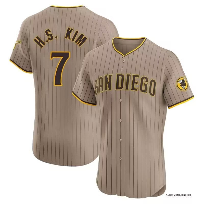 San Diego Padres #7 Ha Seong Kim White Puhics Stitched Cool Base Brown Jersey