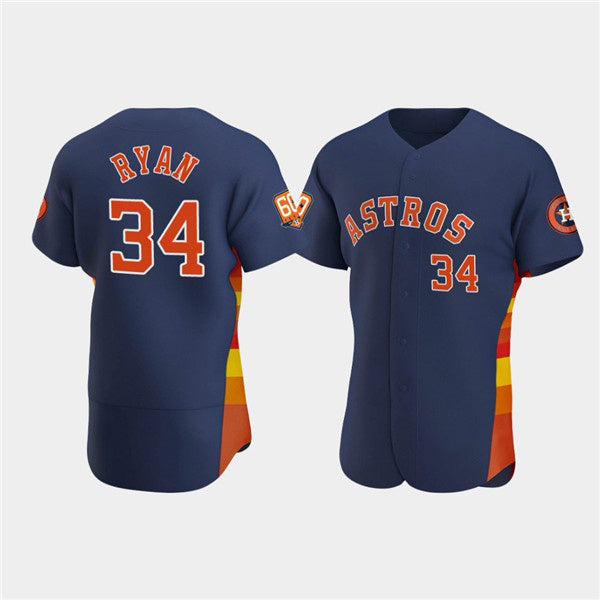 Houston Astros #34 Nolan Ryan Navy Puhics 60th Anniversary Flex Base Stitched Jersey