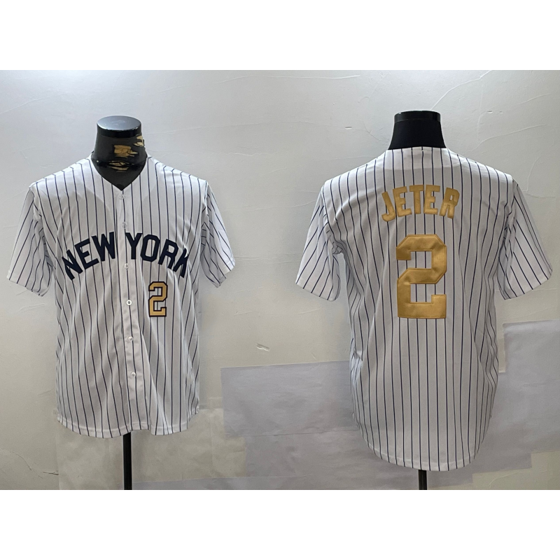 New York Yankees #2 Derek Jeter White Puhics Pinstripe Fashion Cool Base Jerseys