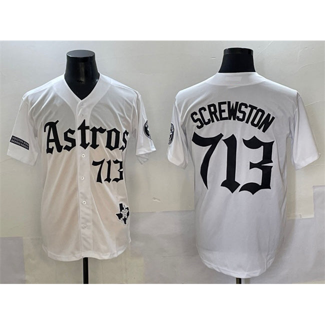 Houston Astros #713 DJ Screwston White Puhics Gothic 'Houston Born Barrio Raised' Limited Stitched Jersey