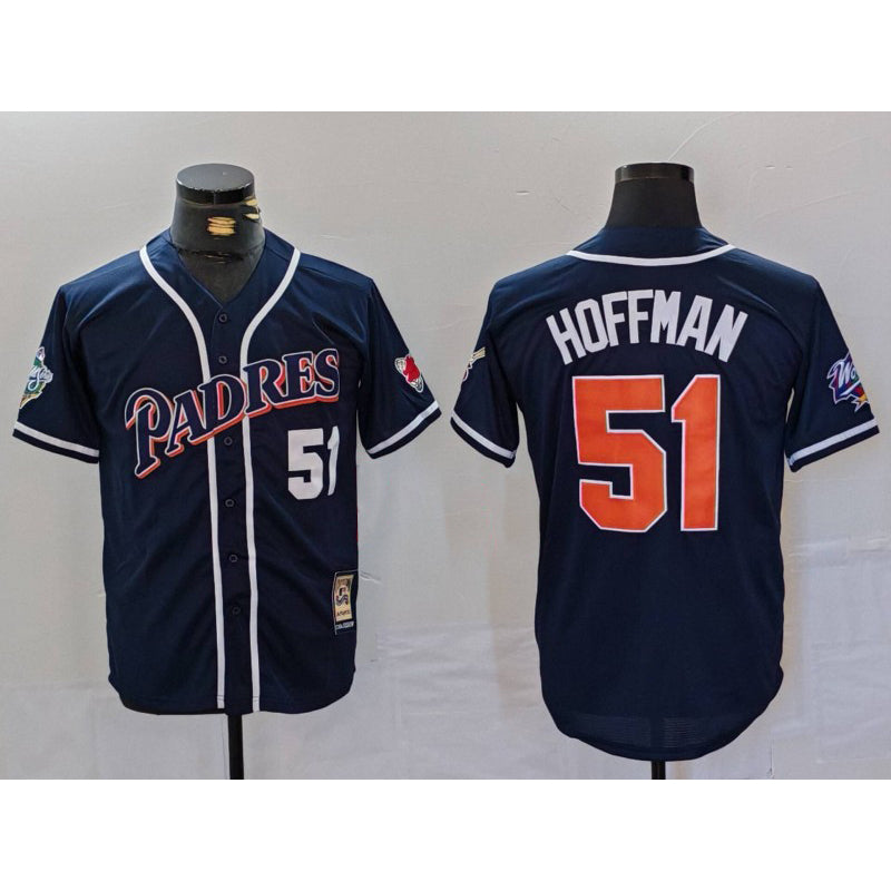 San Diego Padres #51 Trevor Hoffman Navy Puhics Player Number Cooperstown Cool Base Jersey