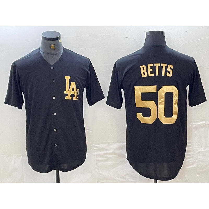 Los Angeles Dodgers #50 Mookie Betts Black Gold Puhics Cool Base Stitched Jersey