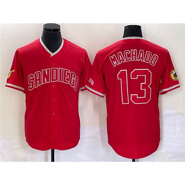San Diego Padres #13 Manny Machado Red Puhics Cool Base Stitched Jersey