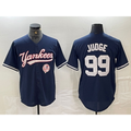 New York Yankees #99 Aaron Judge Navy Puhics With Patch Cool Base Stitched Jersey