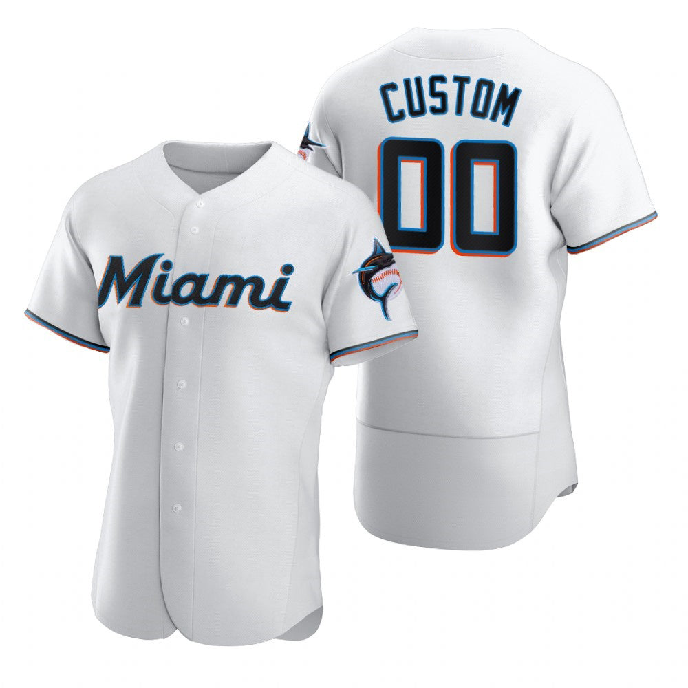 Custom Miami Marlins White Puhics 2020 Stitched Flex Base Jersey