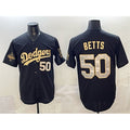 Los Angeles Dodgers #50 Mookie Betts Black Gold Puhics 2025 World Series Champions Patch Limited Stitched Jersey