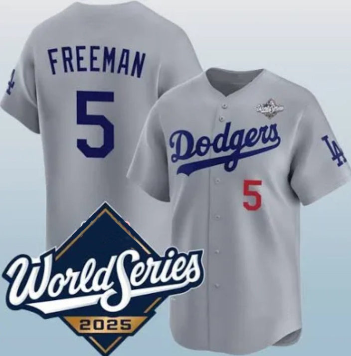 Los Angeles Dodgers #5 Freddie Freeman Gray Puhics 2025 World Series Limited Stitched Jersey