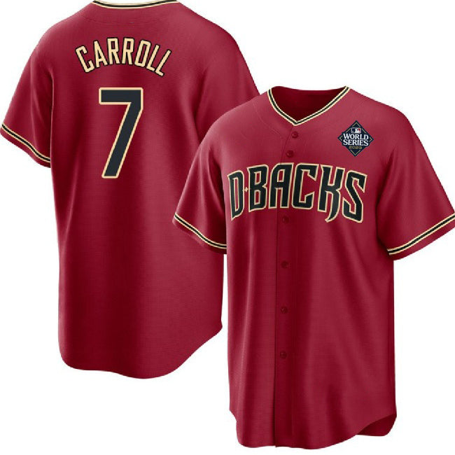 Arizona Diamondbacks #7 Corbin Carroll Red Puhics 2023 World Series Cool Base Stitched Jersey
