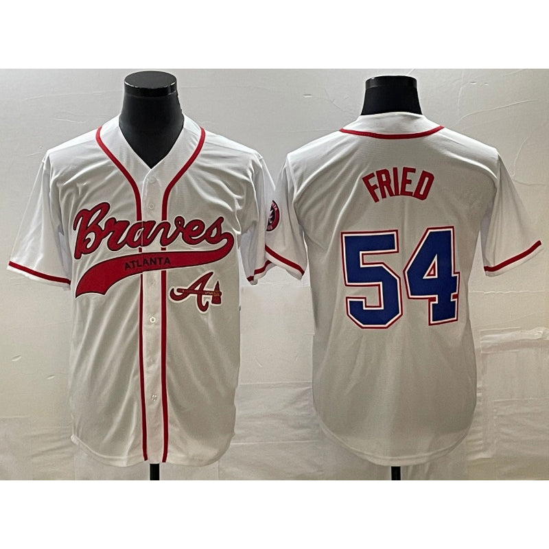 Atlanta Braves #54 Max Fried White Puhics Cool Base With Patch Stitched Jersey 2