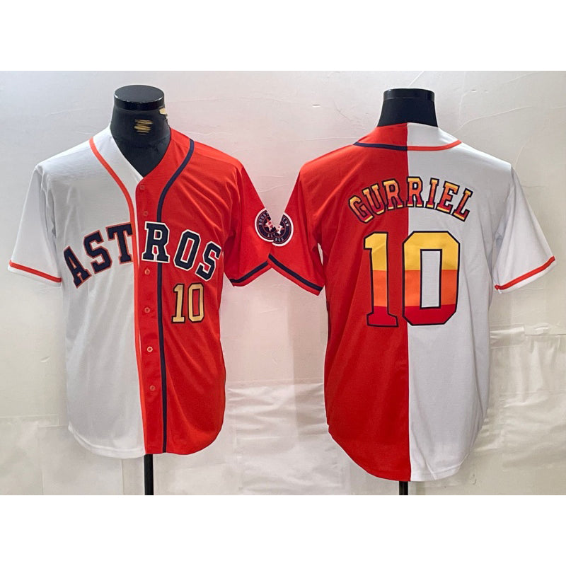 Houston Astros #10 Yuli Gurriel White Orange Puhics Split Stitched Jerseys