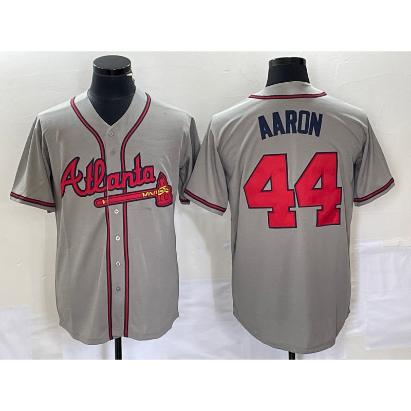 Atlanta Braves #44 Hank Aaron Grey Puhics Stitched Cool Base Jersey