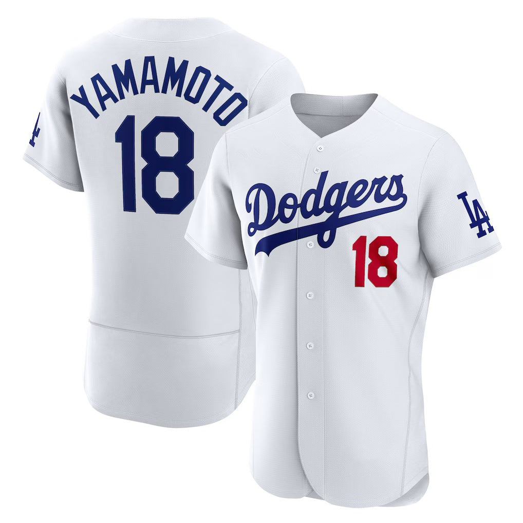 Los Angeles Dodgers #18 Yoshinobu Yamamoto White Puhics Home Authentic Jersey