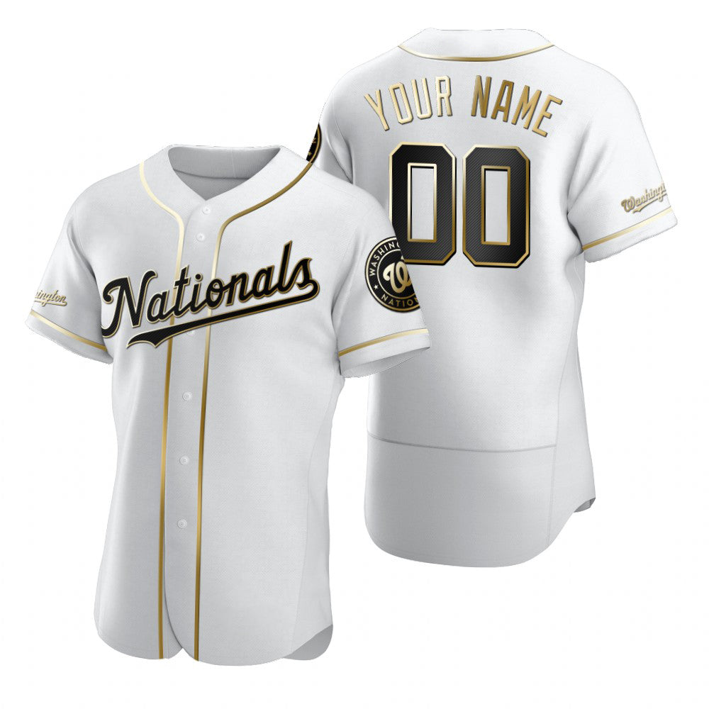Custom Washington Nationals White Puhics Stitched Flex Base Golden Edition Jersey