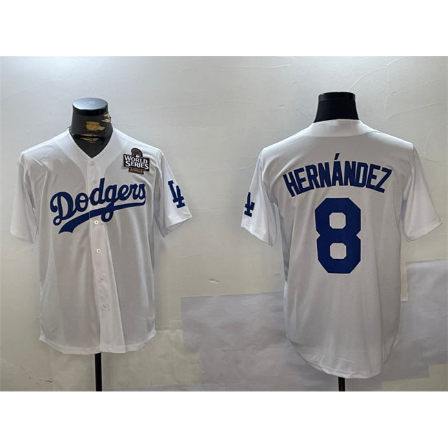 Los Angeles Dodgers #8 Enrique Hern¨¢ndez White Puhics 2024 World Series Cool Base Stitched Jersey