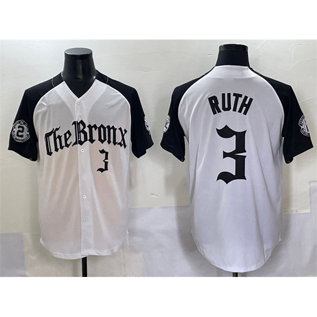 New York Yankees #3 Babe Ruth White Black Puhics 'Gothic Legacy Edition' Vapor Premier Limited Stitched Jersey