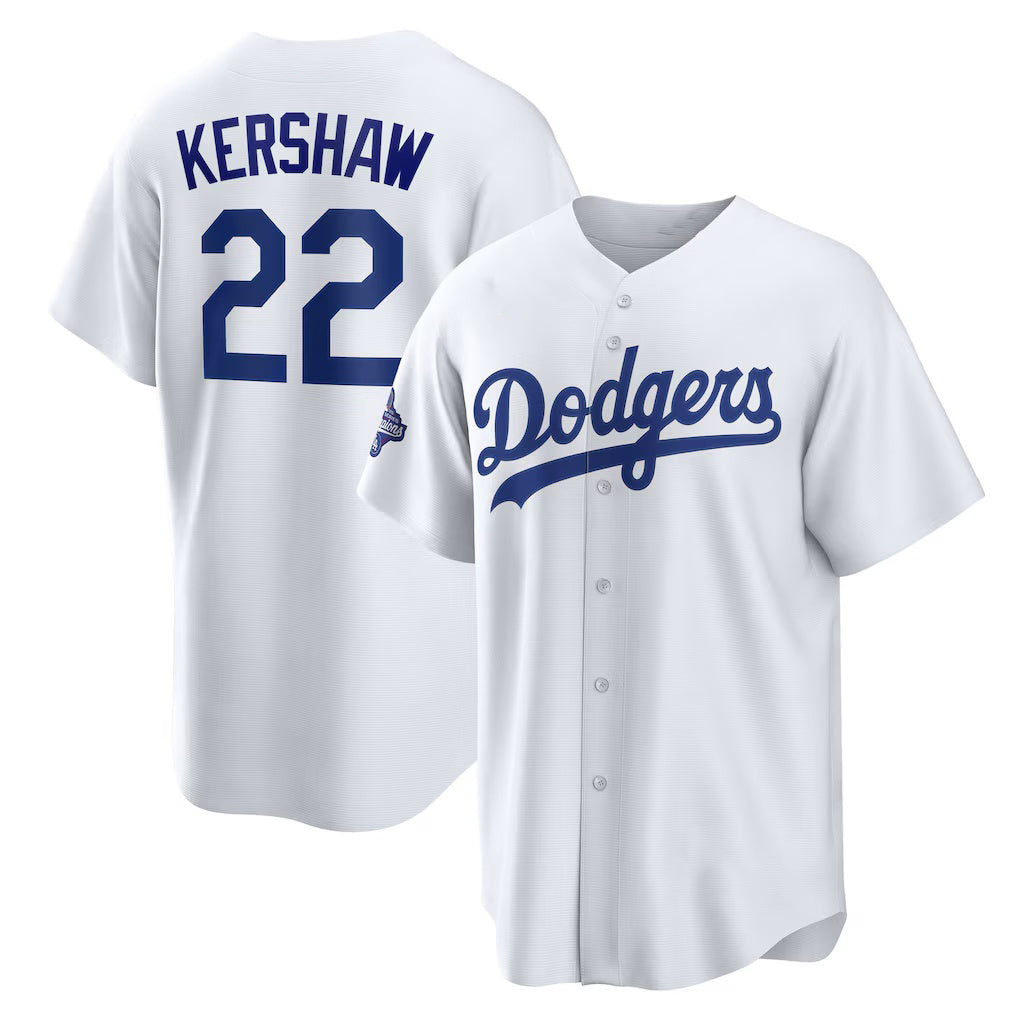 Los Angeles Dodgers #22 Clayton Kershaw White Puhics Home 2025 World Series Champions Replica Jersey