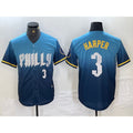 Philadelphia Phillies #3 Bryce Harper Number Blue Puhics 2024 City Connect Limited Stitched Jersey