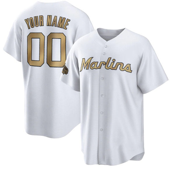 Custom Miami Marlins Active Player White Puhics 2022 All-Star Cool Base Stitched Jersey