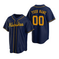 Custom Milwaukee Brewers Navy Puhics Stitched Cool Base Jersey