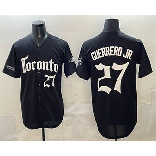 Toronto Blue Jays #27 Vladimir Guerrero Jr Black Puhics Gothic North Edition Limited Stitched Jersey