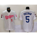 Los Angeles Dodgers #5 Freddie Freeman White Pink Puhics Vin & Kobe Patch Stitched Jerseys