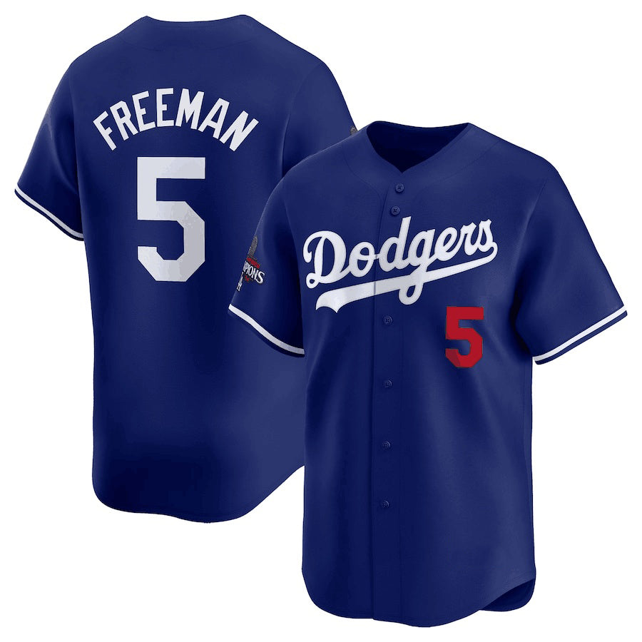 Los Angeles Dodgers #5 Freddie Freeman Royal Puhics 2024 World Series Champions Alternate Limited Stitched Jersey