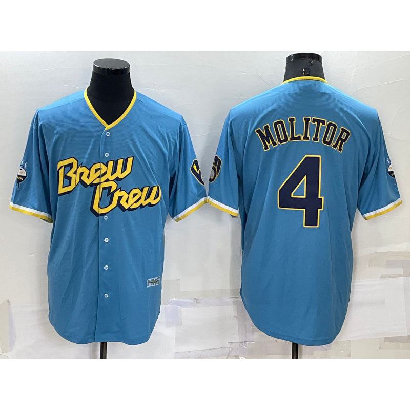 Milwaukee Brewers #4 Paul Molitor Blue Puhics 2022 City Connect Cool Base Stitched Jersey