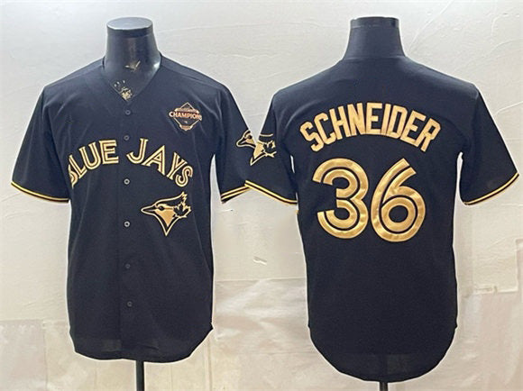 Toronto Blue Jays #36 Davis Schneider Black Gold Puhics 2025 American League Champions Limited Stitched Jersey