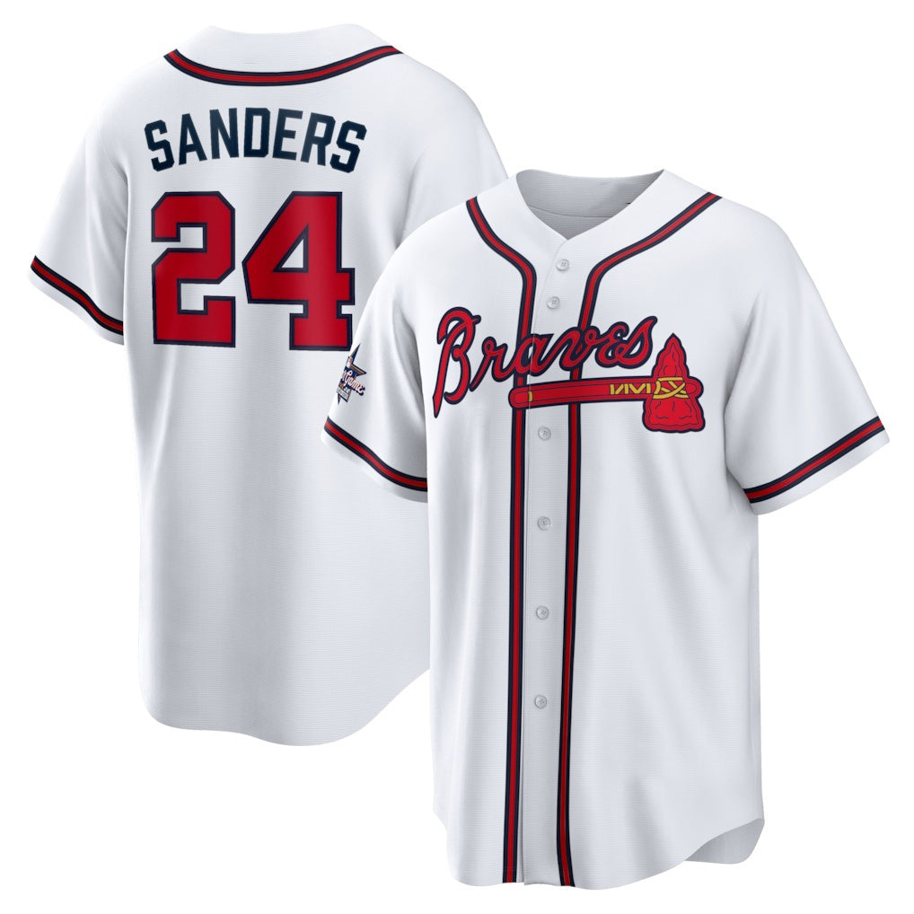 Atlanta Braves #24 Deion Sanders White Puhics Home Retired Player Replica Jersey