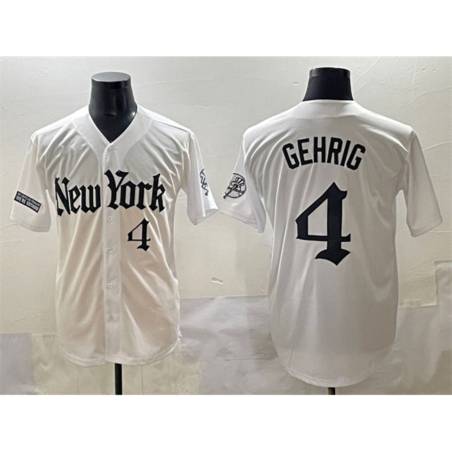 New York Yankees #4 Lou Gehrig White Puhics 'Gothic Legacy Edition' Vapor Premier Limited Stitched Jersey
