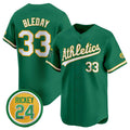 Oakland Athletics #33 JJ Bleday Green Puhics 2024 Limited With Rickey Henderson Patch Stitched Jersey